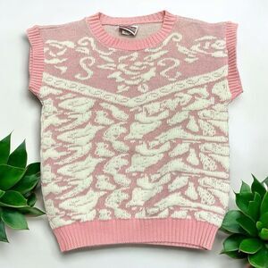 Vintage Pastel Pink Fairy Kei Rose Floral Sweater‎  Large Metallic Ballerina